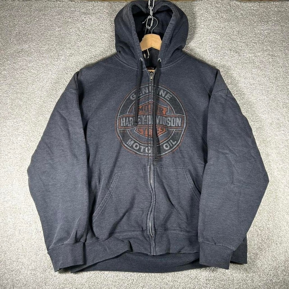 Y2K men's Harley Davidson Indiana grey zip up graphic biker hoodie Size XL